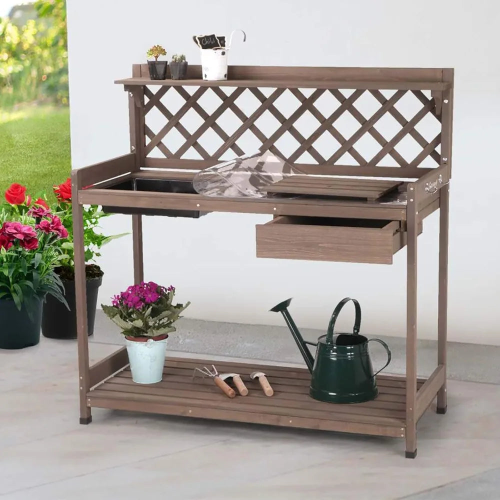 Potting Bench with Sink & Lid, Wooden
