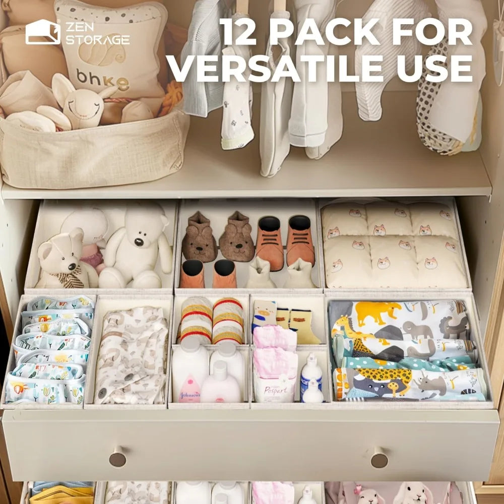 Foldable Cotton Linen Drawer Organizers 12 Pack