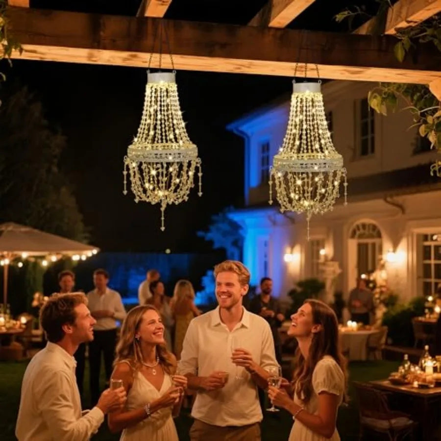 LED Outdoor Hanging Solar Chandelier - Waterproof with S Hook