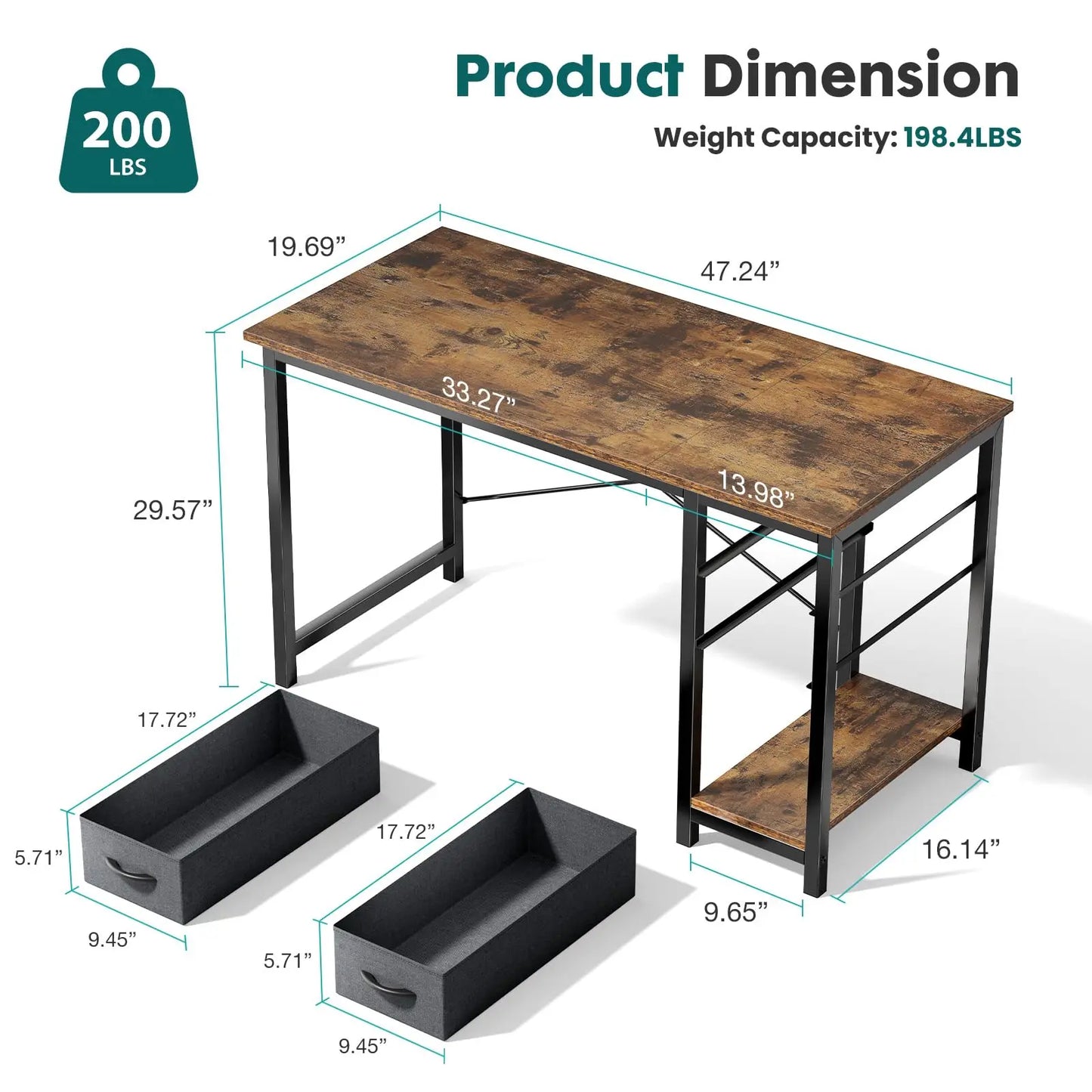 47" Home Office Desk with 2 Adjustable Drawers – Wood Computer & Writing Table