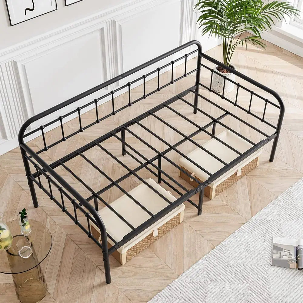 Metal Daybed Twin Size with Steel Slats (Black)