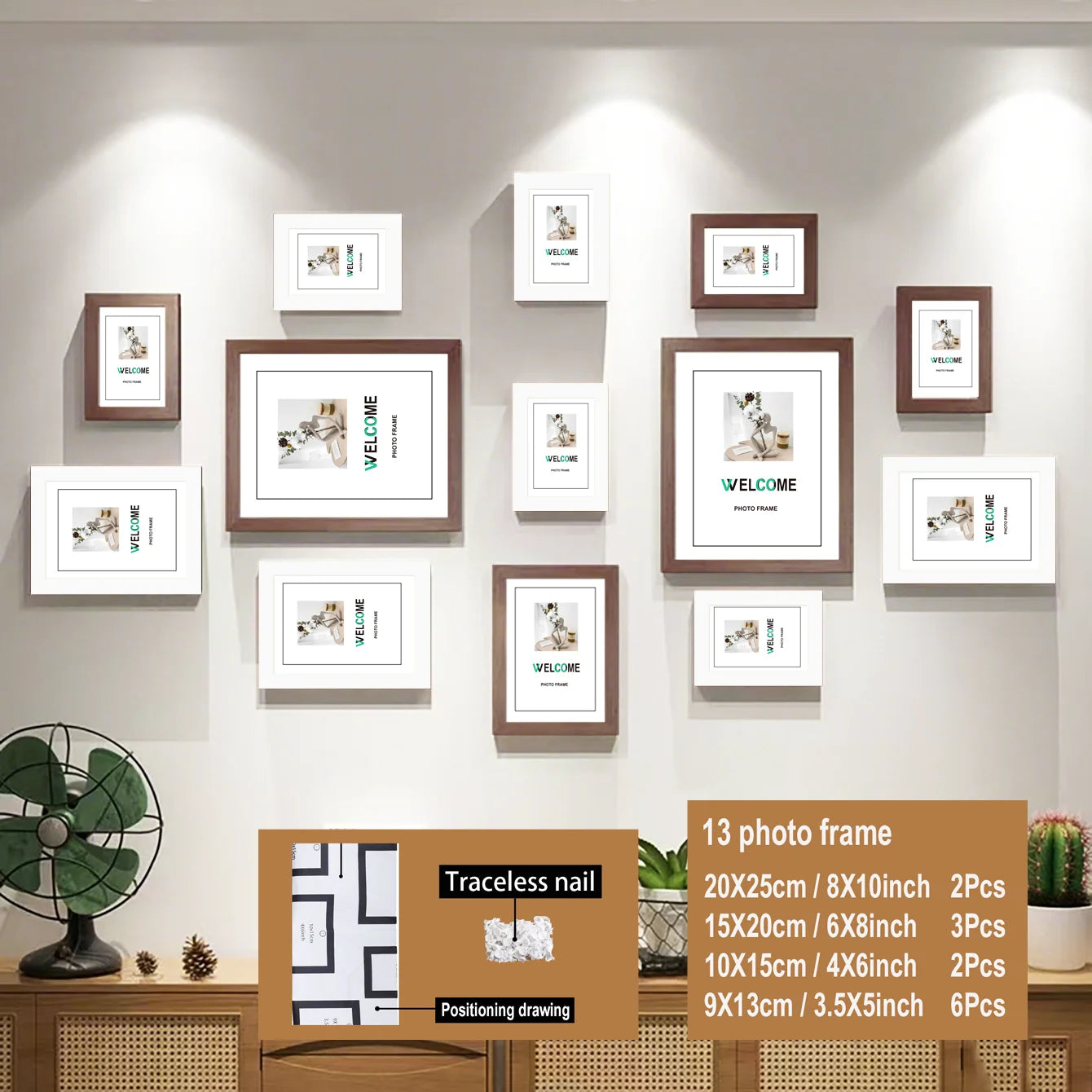 13‑Piece Wood Picture Frame Set – Multi‑Size Wall Gallery Frames for Photos