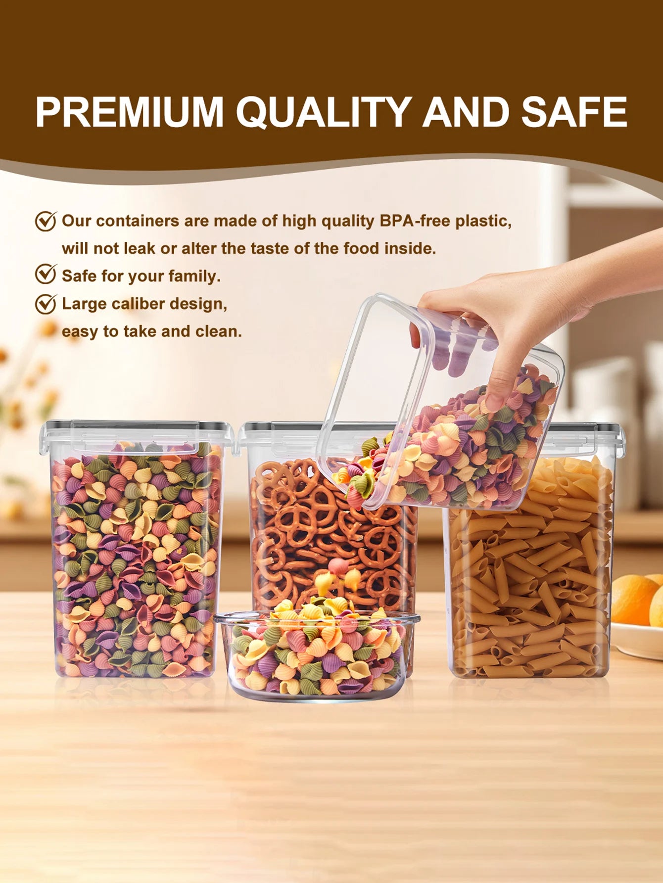 48pcs, Sealed food storage containers with lids, plastic kitchen pantry, dry cargo jars for grain, flour, sugar, labeled