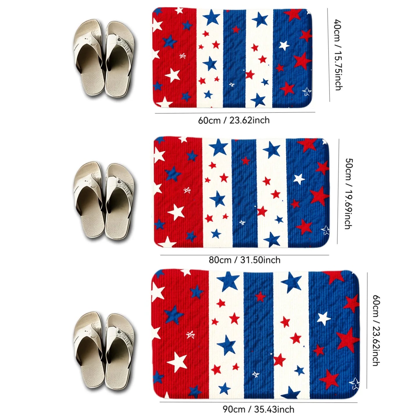 Patriotic Red White Blue Stars & Stripes Entrance Mat – Front Door Greeting Rug for Home Decor