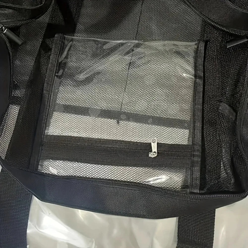 Oversized mesh, breathable beach bag with zippers and side pockets