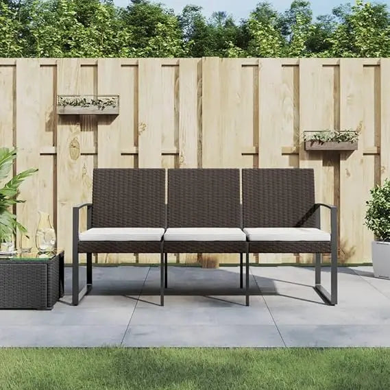 3-Seater Patio Bench with Cushions Brown - Rattan Patio Bench for Garden, Patio, or Porch