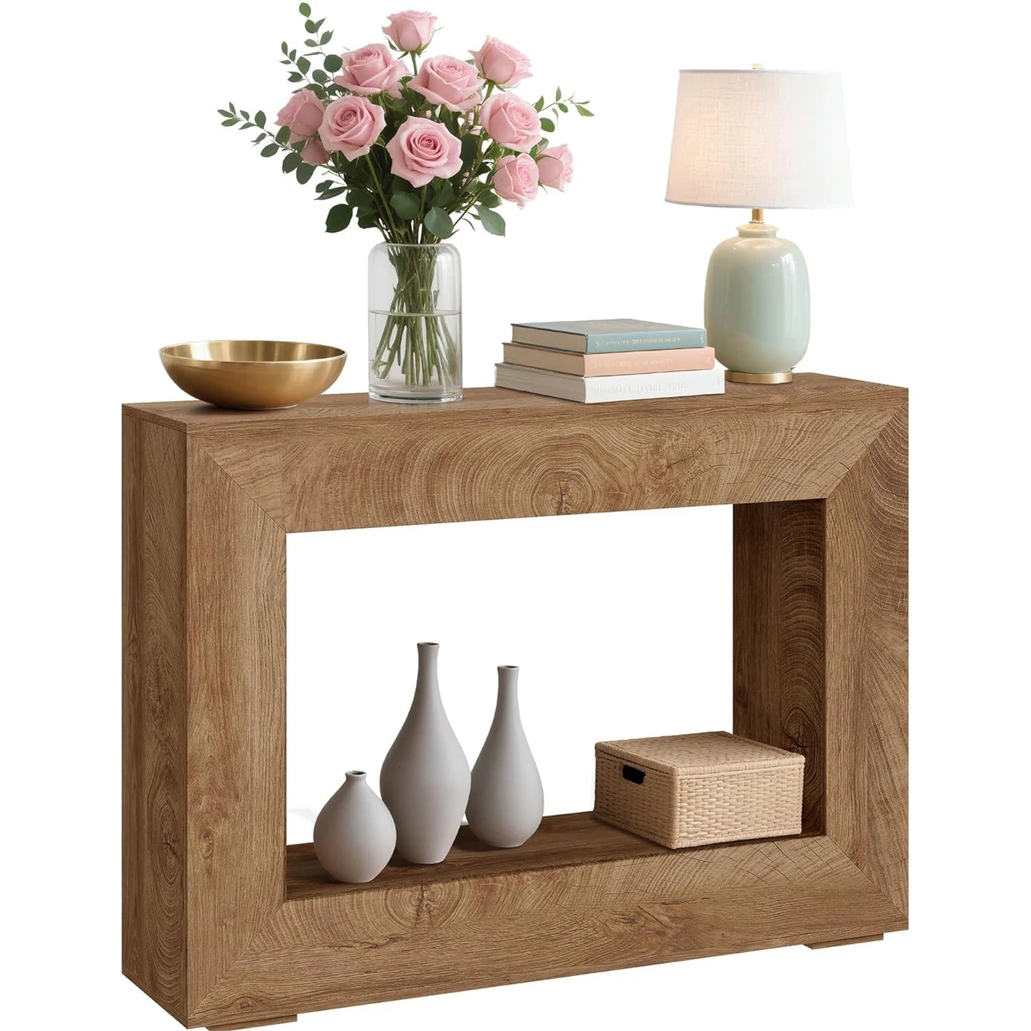 47" Rustic Console Table Wooden Entryway Sofa Table With Open Storage Shelves For Living Room Hallway Foyer Bedroom