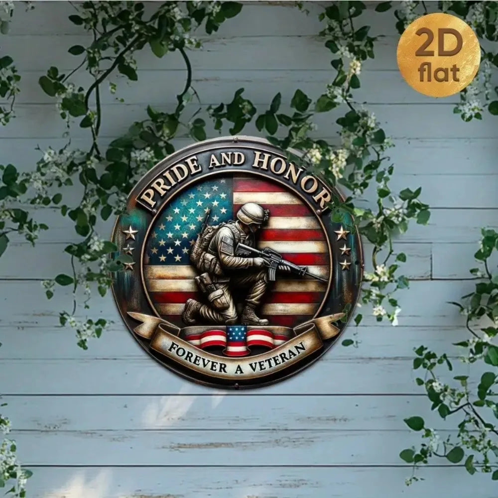 Round Metal Wall Art – 7.87" American Flag Patriotic Sign for Home, Garden & Porch Decor