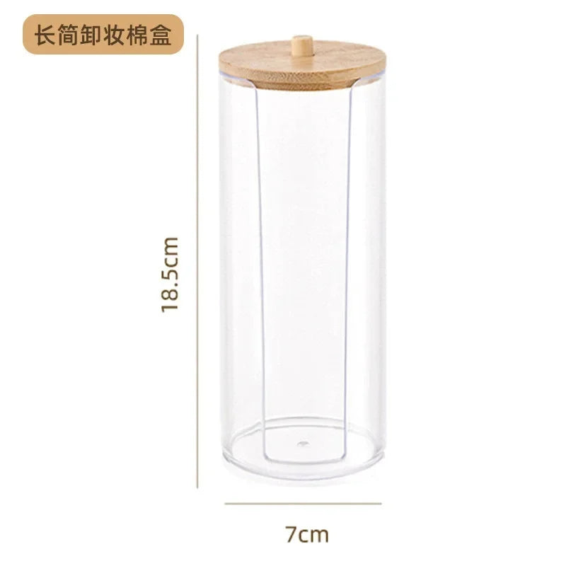 Storage Box and Jar Organizer, Cotton Balls, Cotton Round Pad Holder, Q-tip Dispenser with Bamboo Lid