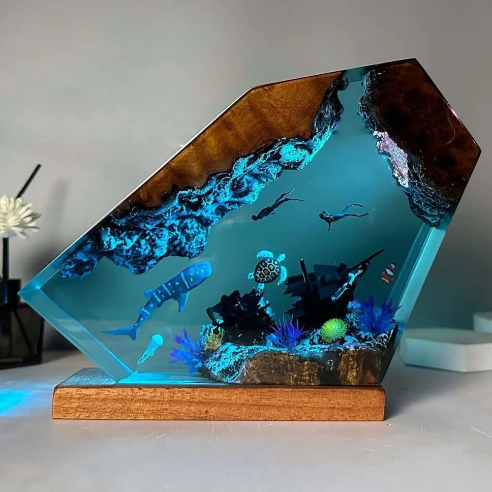 6", Ocean Wood Resin Light - Multifunctional, Adjustable Glow