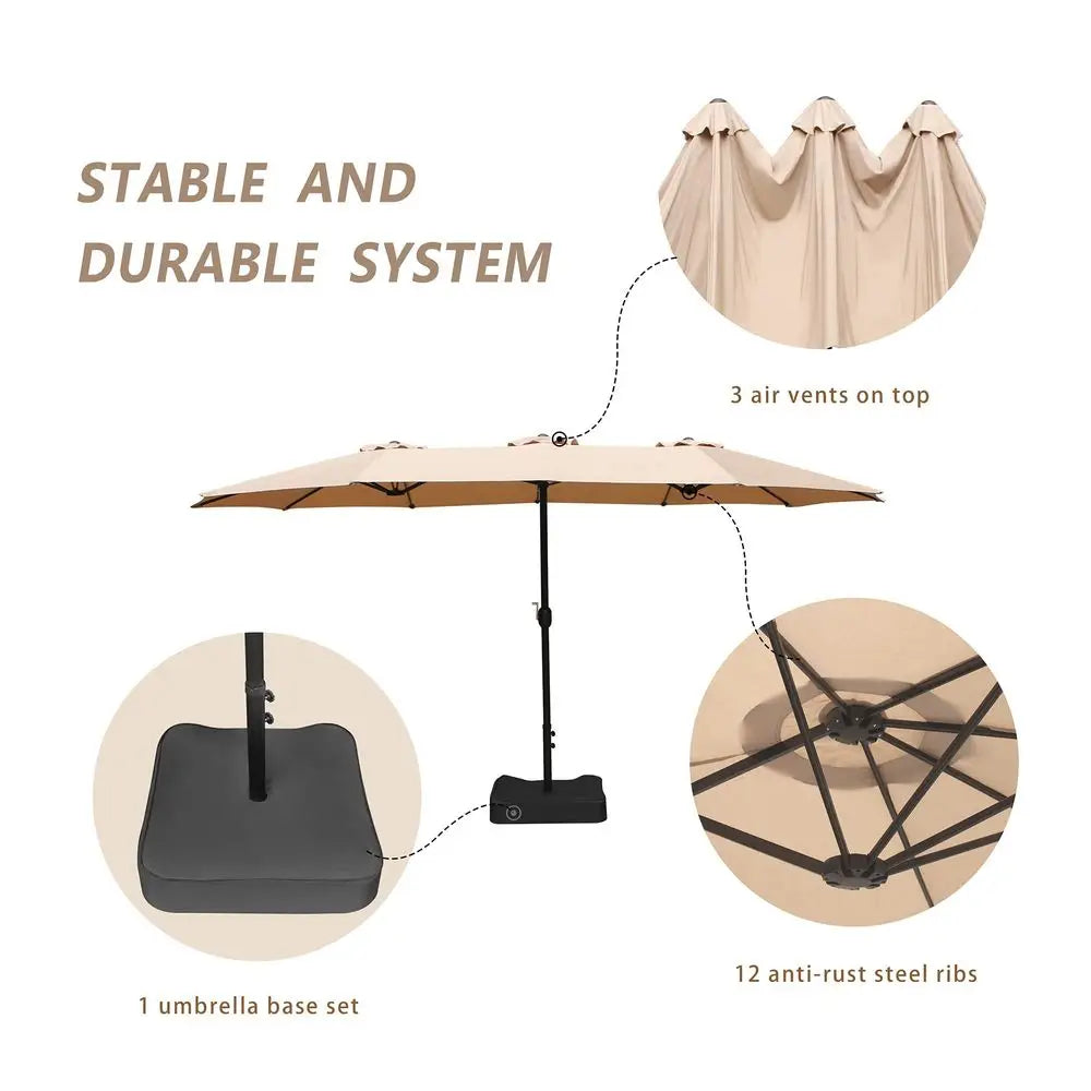 15×9 FT Double‑Sided Patio Umbrella with Base – Extra‑Large Rectangular Outdoor Umbrella with Crank for Lawn & Garden
