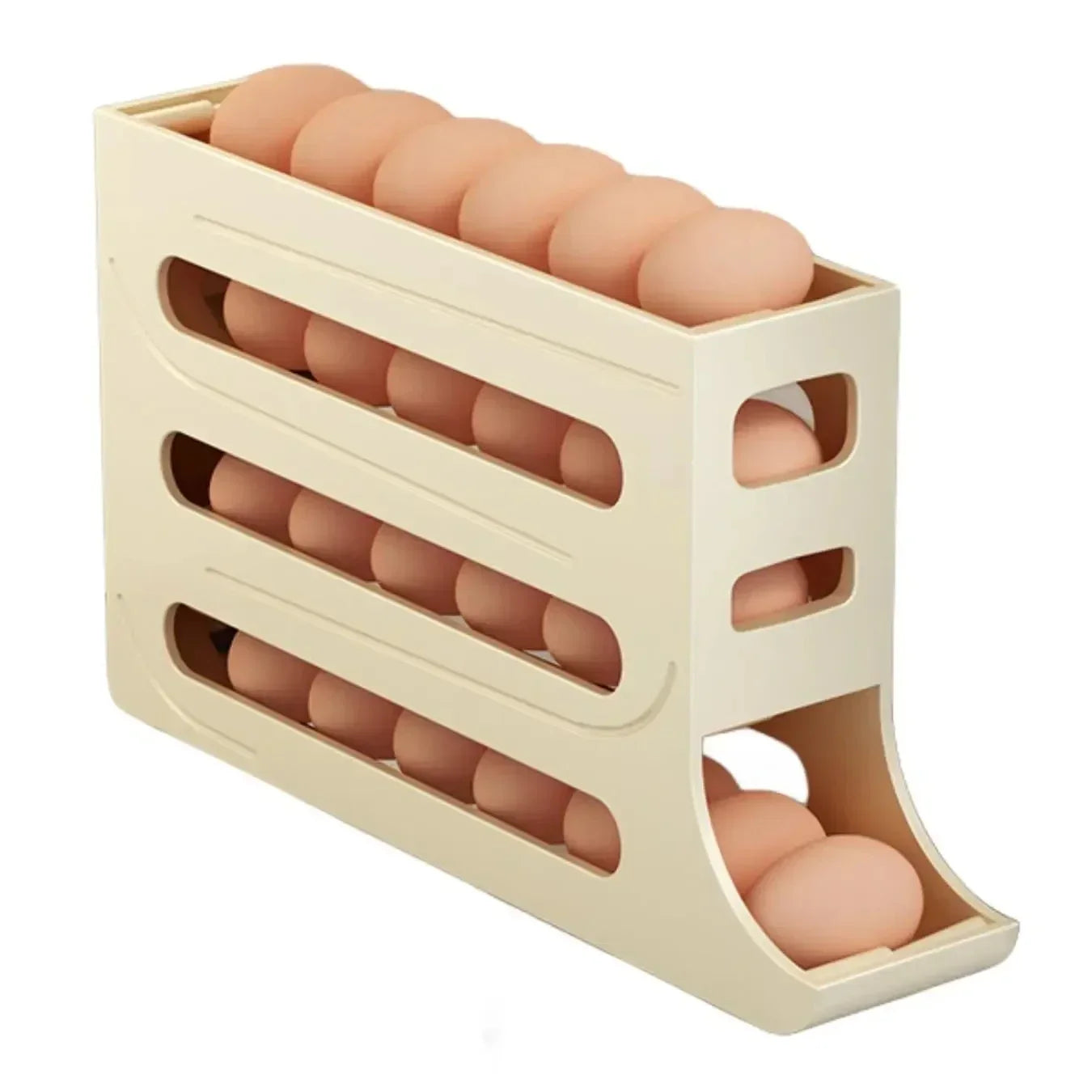 4 Tier Automatic Rolling Egg Dispenser Fridge Organizer