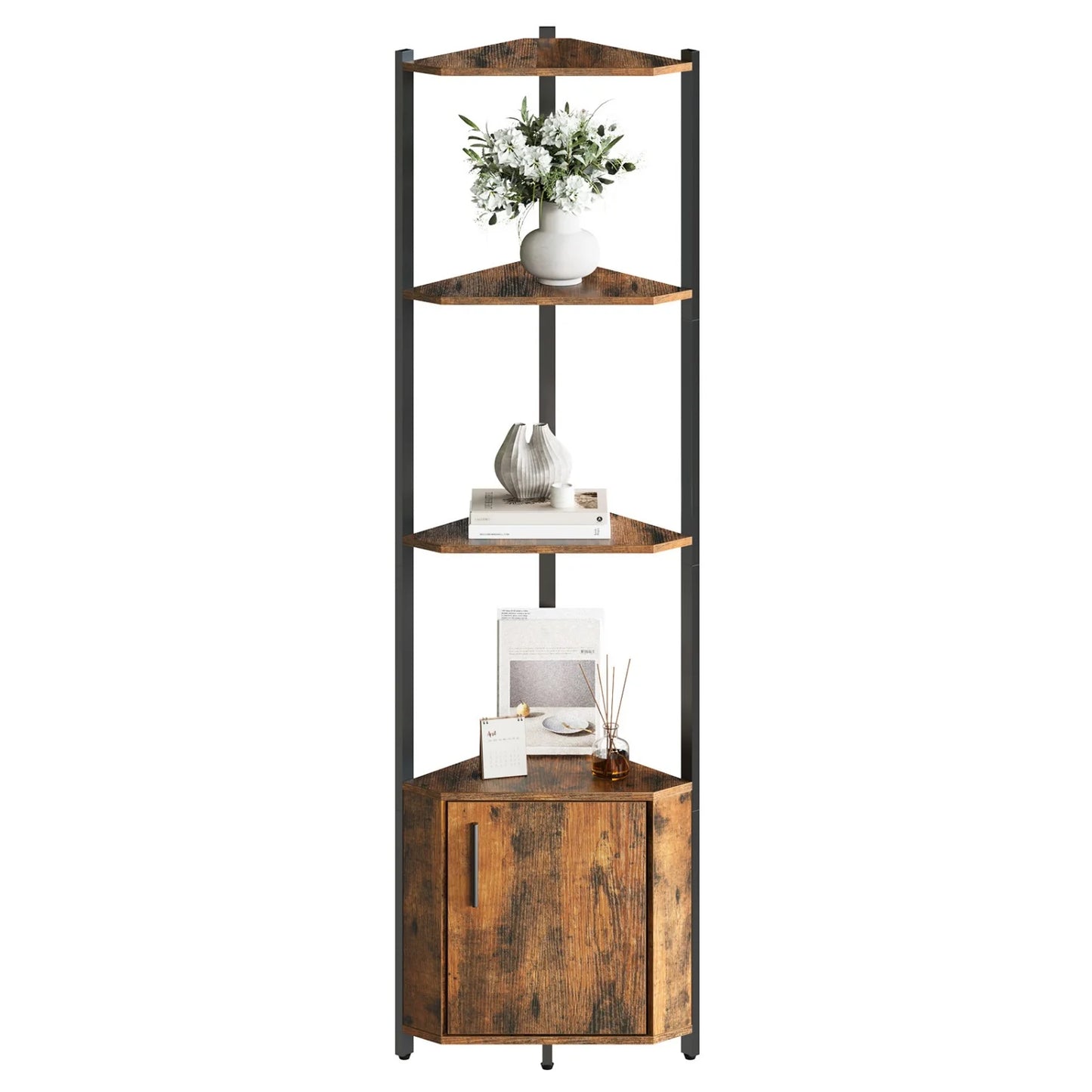 58" Tall Corner Bookshelf | 5-Tier Industrial Storage & Display Stand