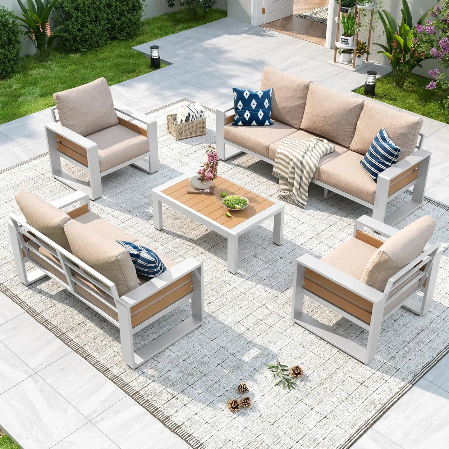 5-Piece Aluminum Patio Furniture Set โ Luxury Outdoor Sectional with 6" Cushions