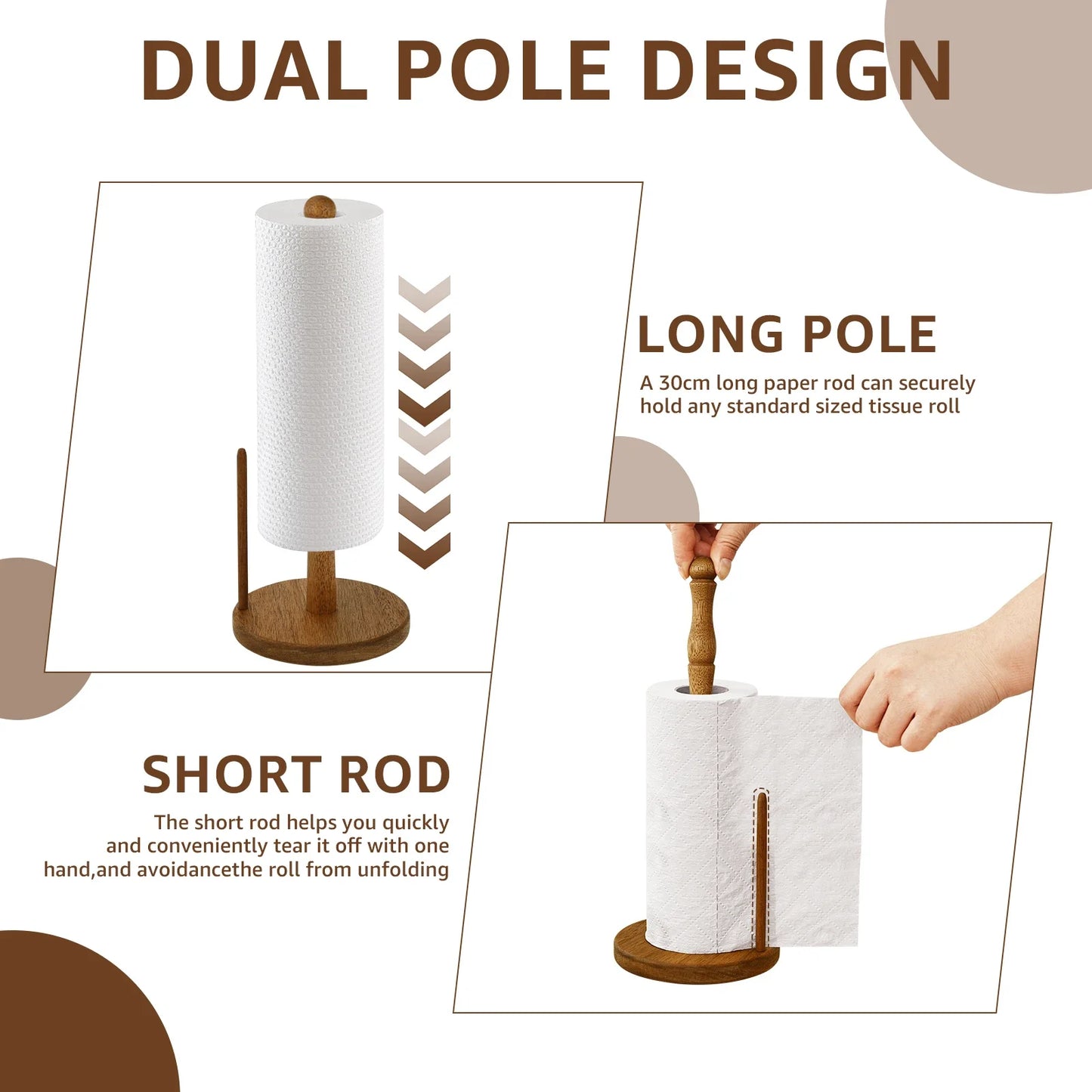 Vertical Wooden Paper Towel Holder – Countertop Roll Organizer with Anti-Skid Base for Kitchen Storage