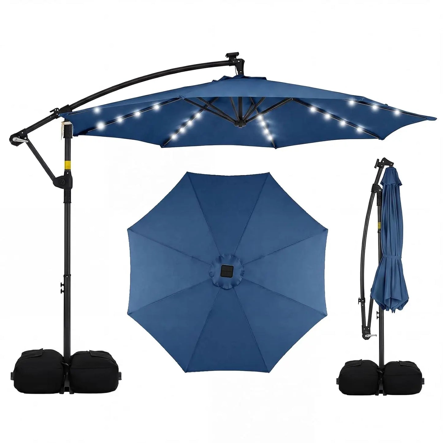 10FT Solar Cantilever Patio Umbrella with Base – Offset Umbrella with 32 LED Lights & Infinite Tilt