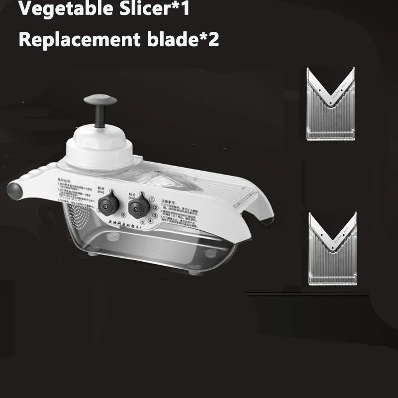 Adjustable Vegetable Slicer – Multi‑Blade Food Cutter & Julienne Machine with Drain Basket