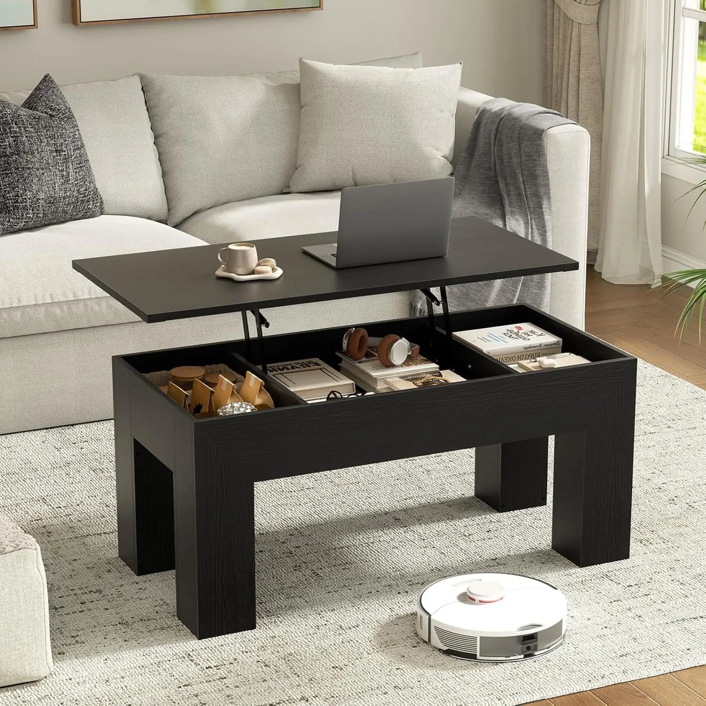 41" Lift Top Coffee Table, Wooden Rectangle with Hidden Storage