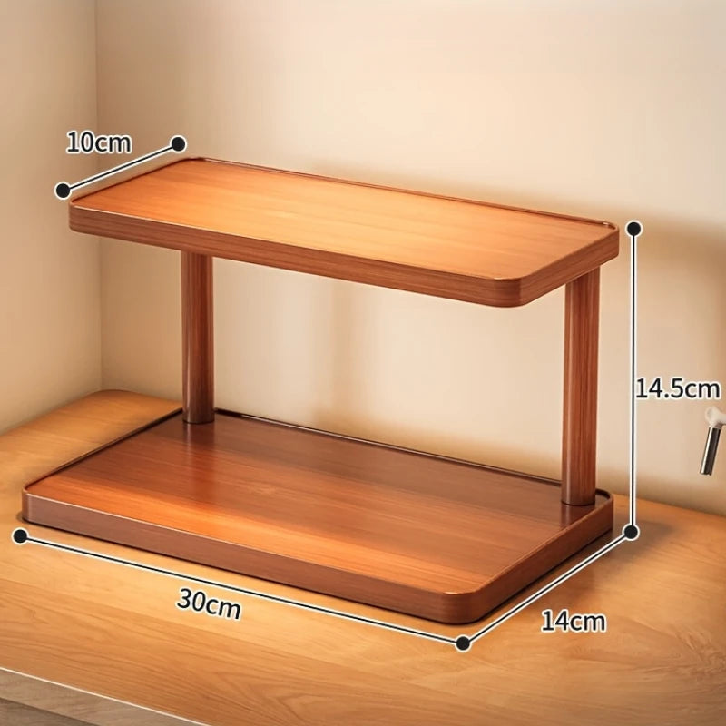Versatile 2-Tier Wooden Storage Rack for Kitchen & Tea Room - Countertop Organizer