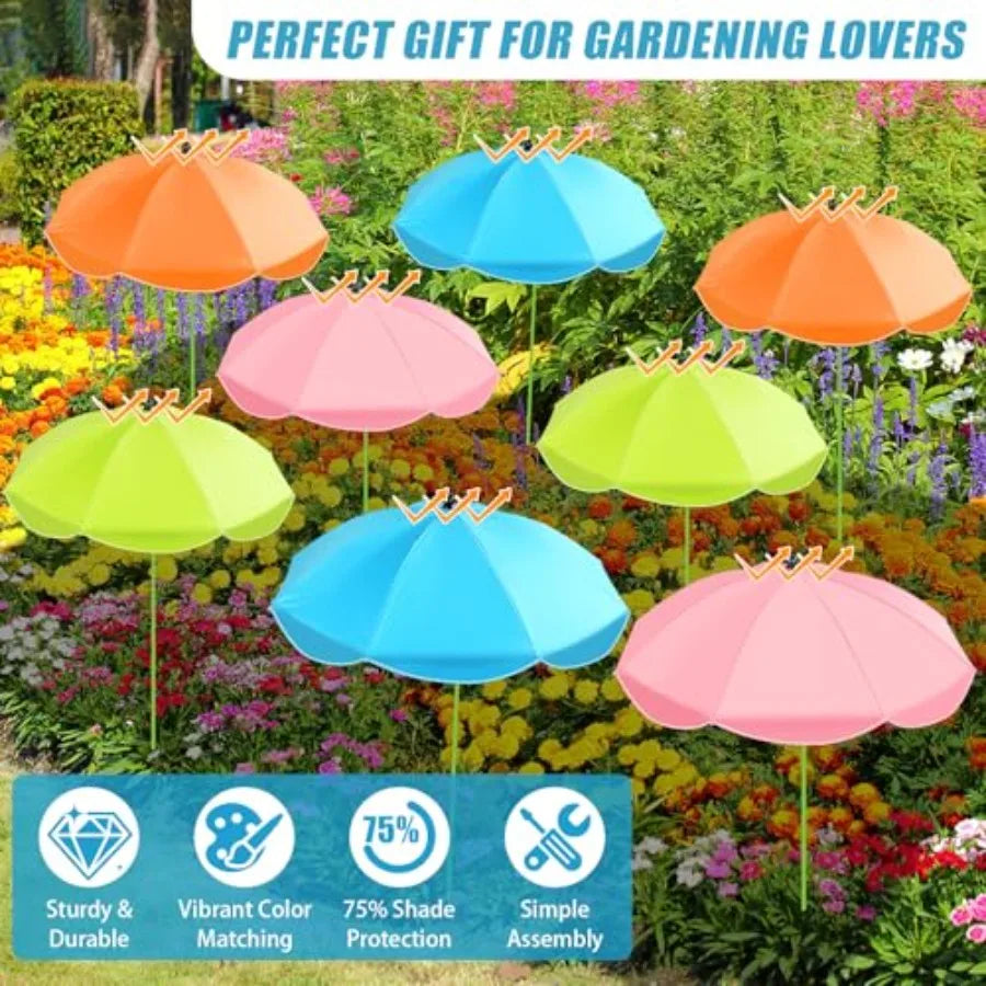 8‑Pack Plant Umbrellas – 26" Large Adjustable Shade with 43.4" Tall Stakes for Outdoor Garden Protection