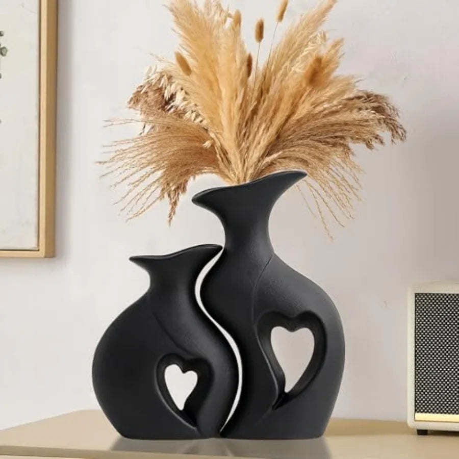 Set of 2 Heart Shaped Ceramic Vases