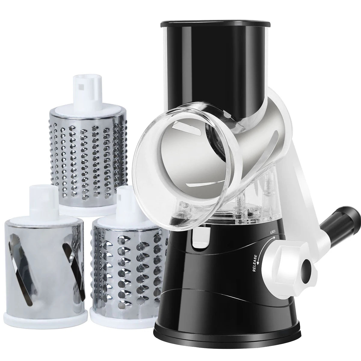 3‑Drum Manual Rotary Grater – Cheese, Peanut & Vegetable Slicer | Multifunctional Kitchen Cutter & Chopper