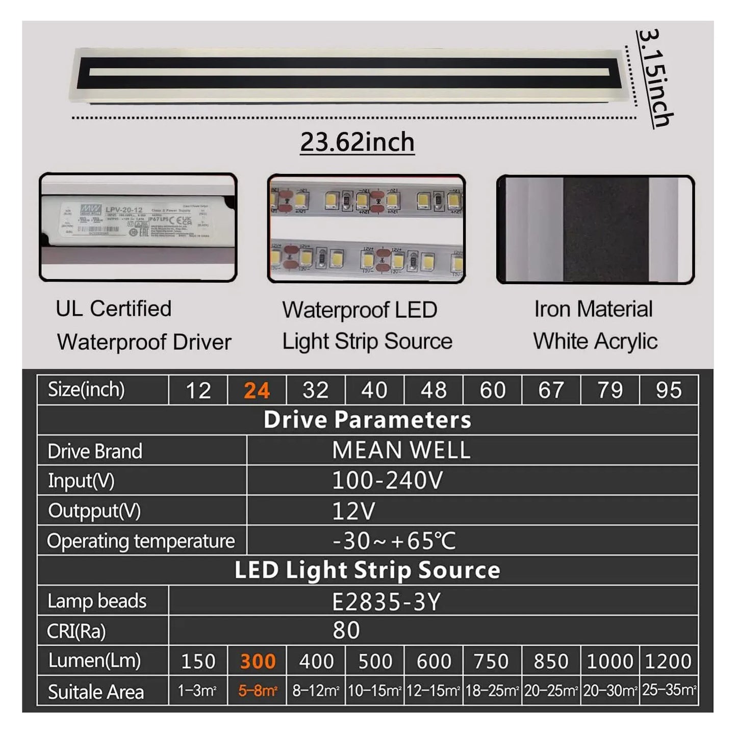 Outdoor Long Strip Modern LED Wall Lighting Fixture Lamps, Wall Sconce Fixture, Elegant Frosted White
