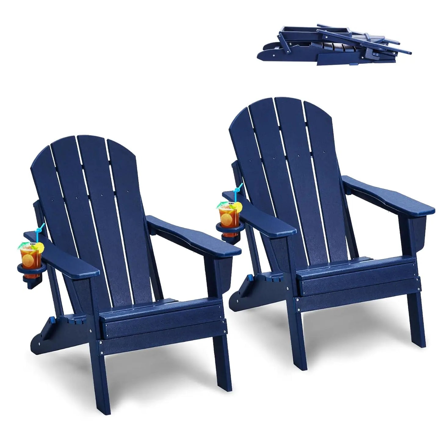 Foldable Adirondack Chair 2 Pack with Cup Holders, All Weather