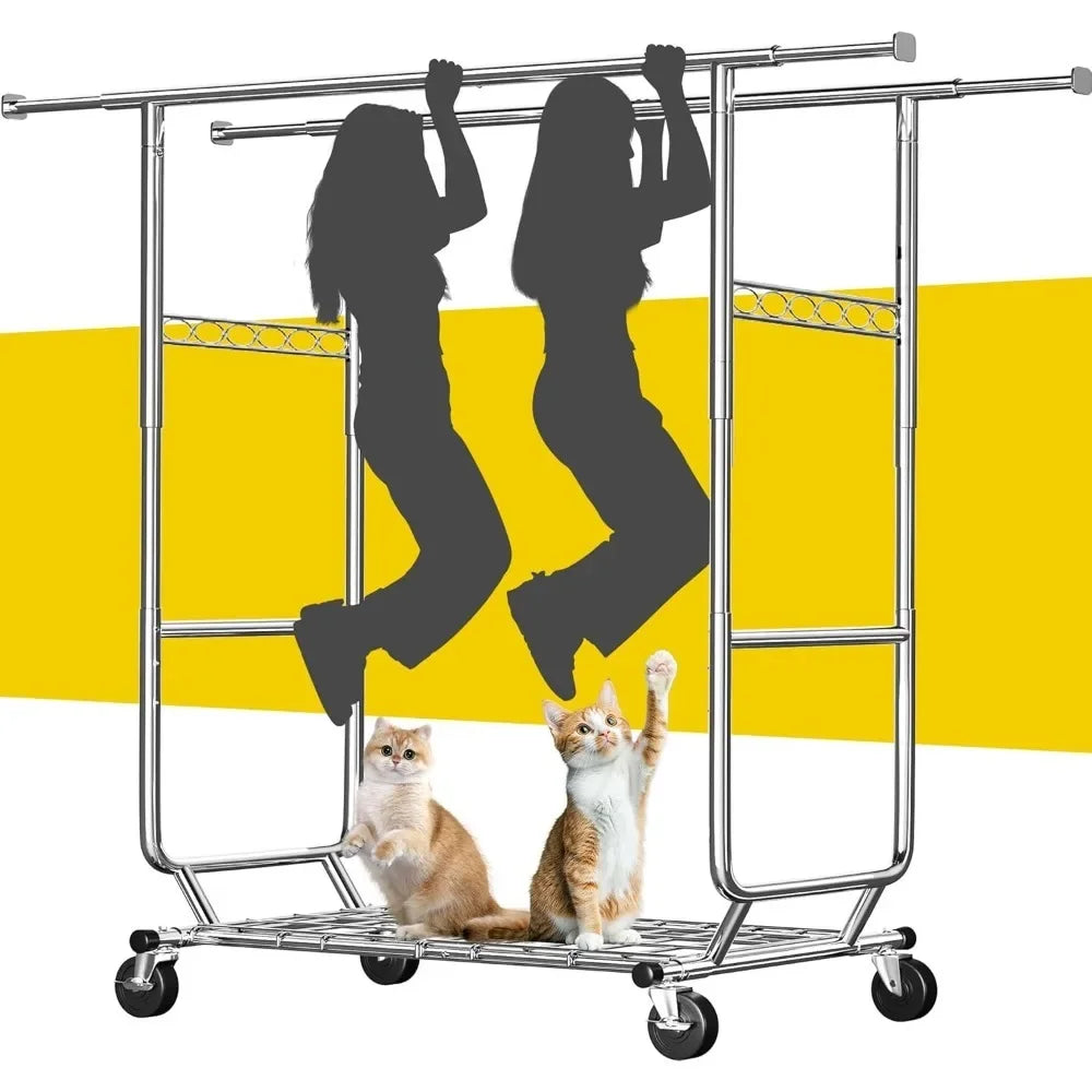 Heavy Duty Adjustable Hanger Rack, Hanger Weight Capacity 630 Lbs, with Wheels
