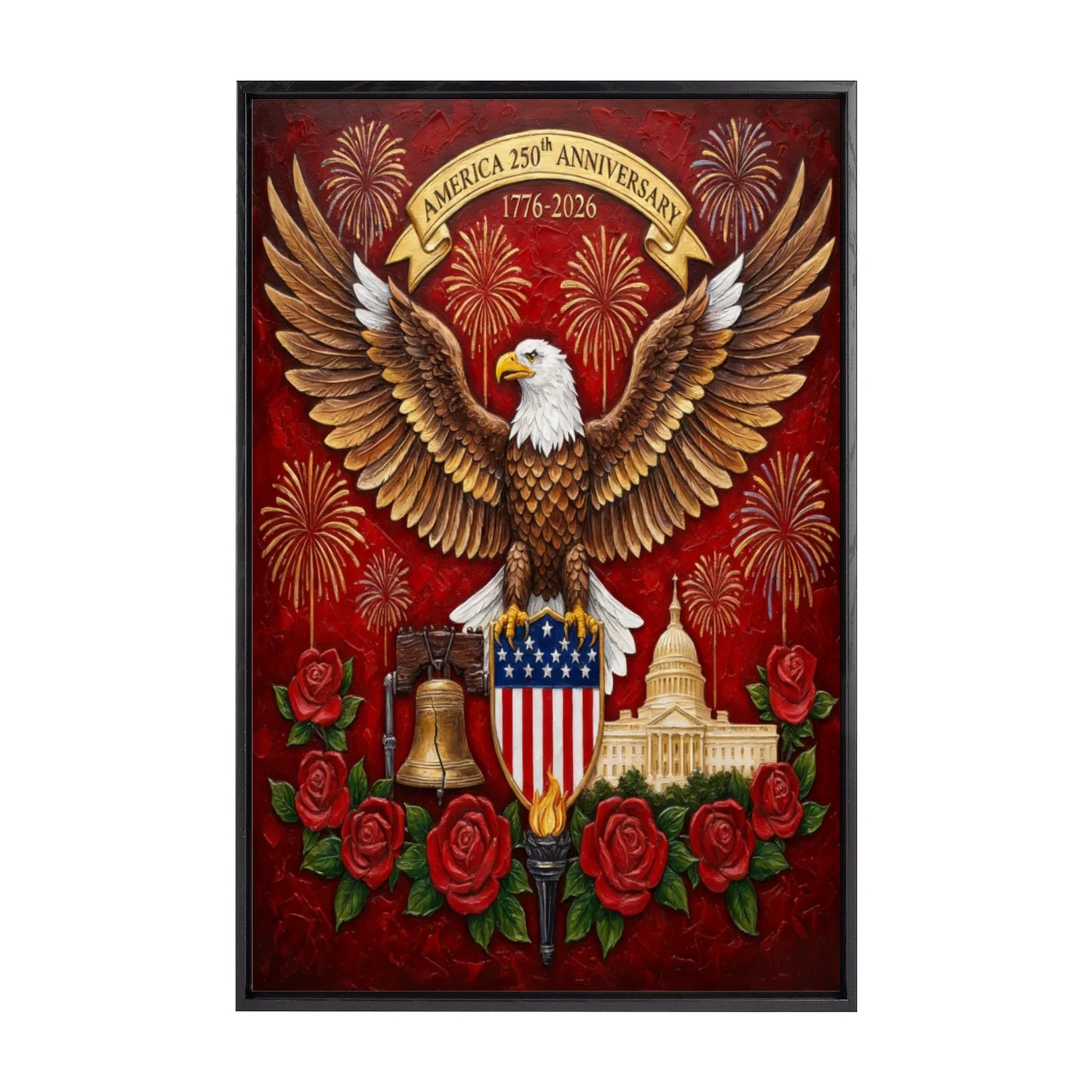 America 250th Anniversary Bald Eagle Framed Wall Art – 1776–2026 Independence Day Canvas Print, Ready to Hang