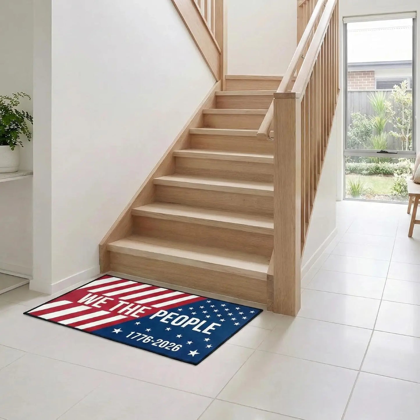 250th Anniversary 4th of July Patriotic Mat – Red White Blue Non-Slip Indoor/Outdoor Entrance & Porch Decor