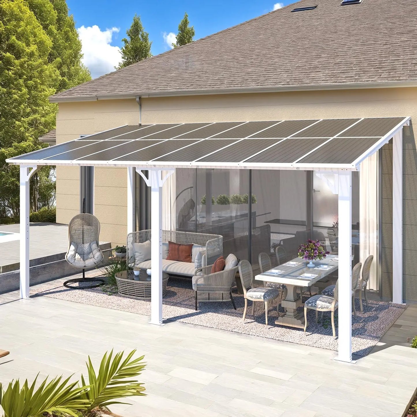 16' × 8' Hard‑Top Lean‑To Gazebo – Wall‑Mounted Outdoor Pergola with Durable Roof
