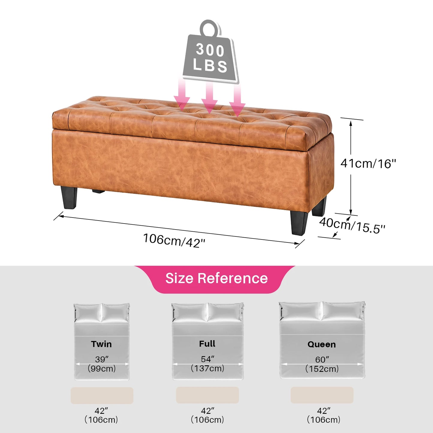 42'' Storage Ottoman/Bench with attached Safety Lid Hinge
