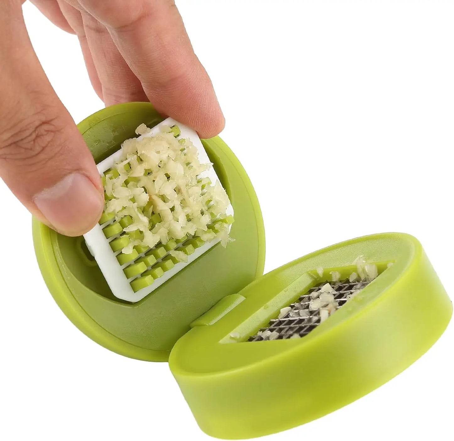 2‑Piece Garlic Press Set – Stainless Steel Blades with Mini Cleaning Brushes (Green)