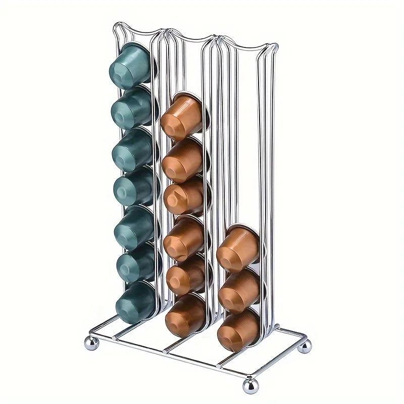 Iron Coffee Capsule Holder for 42 Nespresso Pods - Space Saving, Creatively Assembled Coffee Capsule Holder for Kitchen