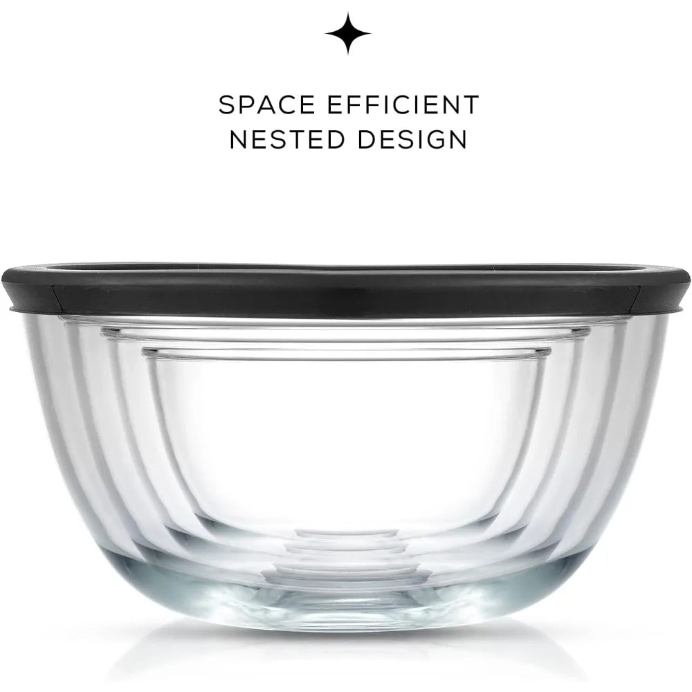 8‑Piece Glass Mixing Bowl Set with Lids – Nesting, BPA‑Free, Large Capacity (Black)