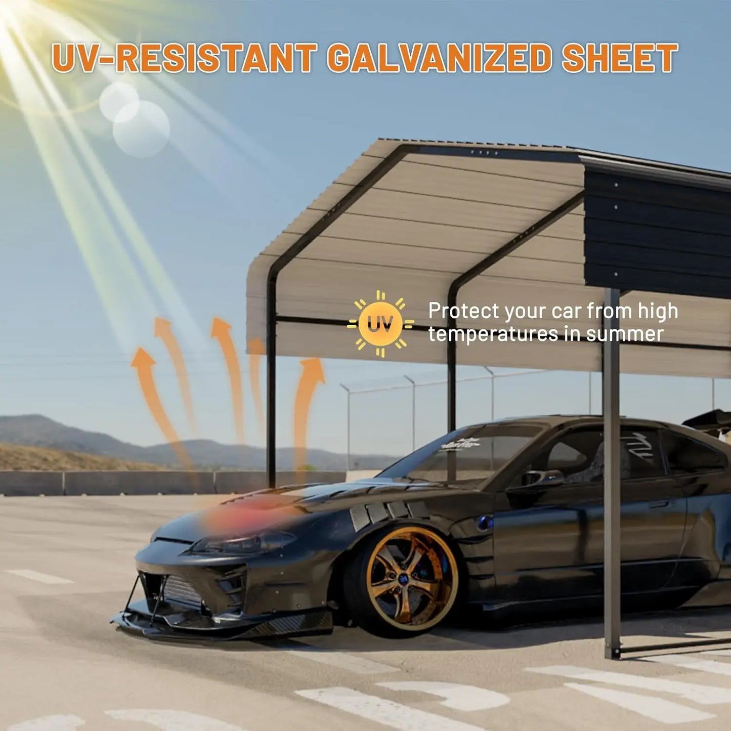 10×15 FT Heavy‑Duty Carport Canopy – Metal Frame with Galvanized Steel Roof