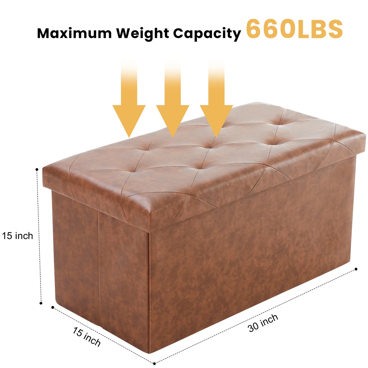 43" Leather Folding Ottoman – Storage Bench with Padded Seat