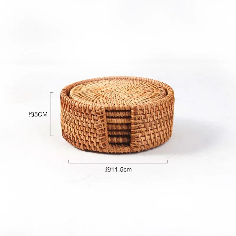 Heritage Round Rattan Coaster Set | 6-Piece Woven Drink Mats