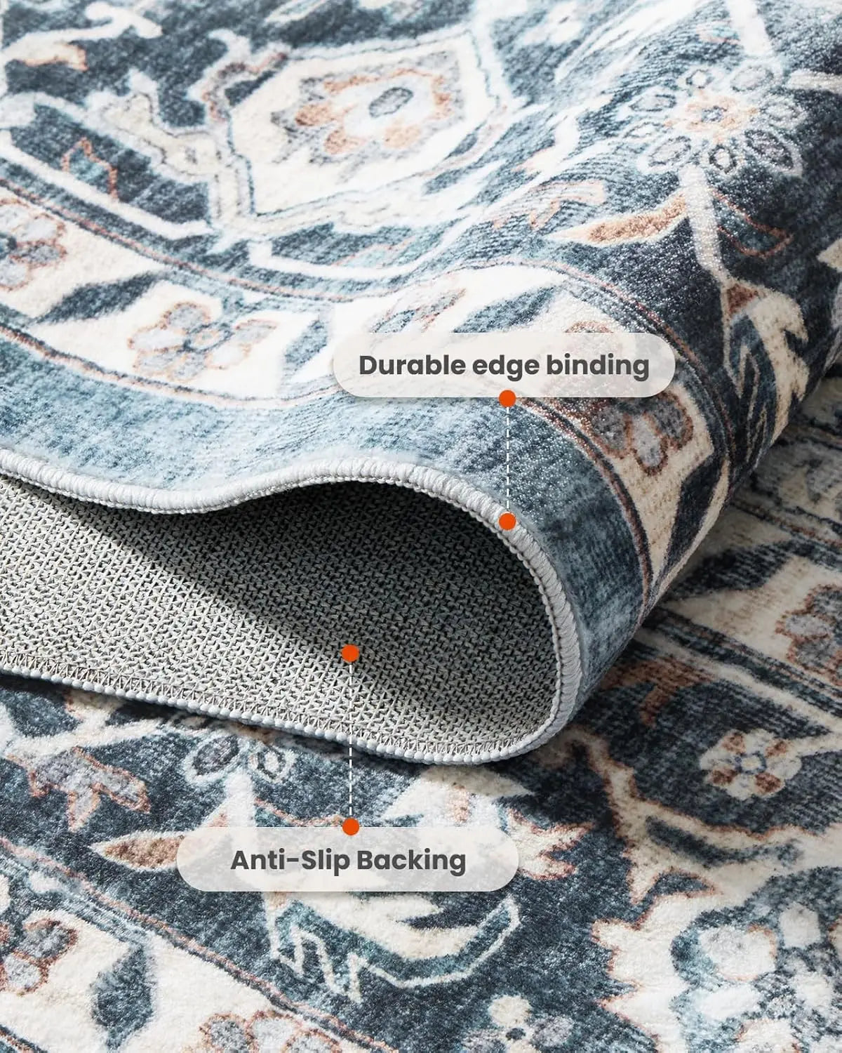 Washable Area Rugs, multiple sizes with Non-Slip Backing