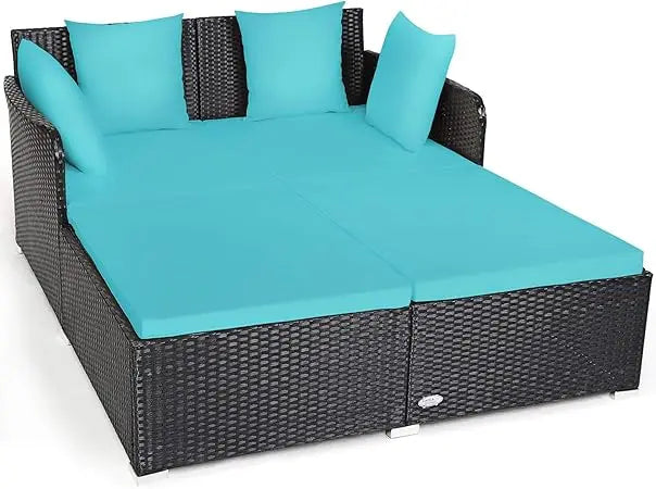Outdoor Rattan Daybed – Wicker Sunbed with Spacious Seat, Upholstered Cushion & High‑Resilience Sponge