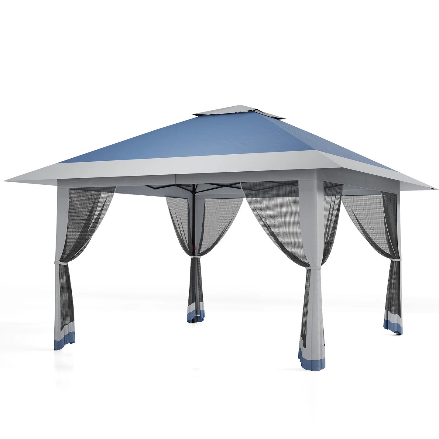 13×13 FT Outdoor Folding Gazebo – 4‑Sided Mosquito‑Net Shed with Cantilevered Eaves & Roll‑Up Canopy Awning