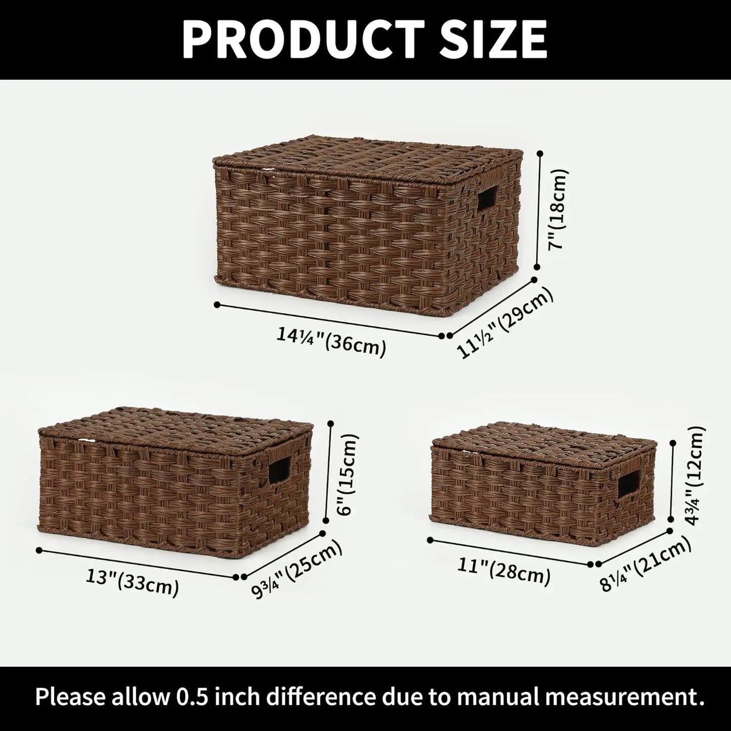 Set of 3 Wicker Baskets with Lids