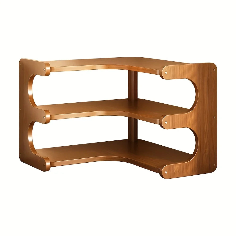 Multi‑Tier Bamboo Corner Shelf – Natural Wood Organizer for Plants, Books & Desk Accessories (1‑Piece)