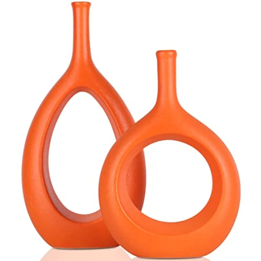 Ceramic Vase Set of 2 Hollow Circle