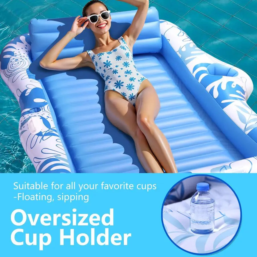 2‑Person Tanning Pool Lounger Float – Extra‑Large Floating Lounge Chair with Cup Holders, 2‑in‑1 Sunbathing Raft