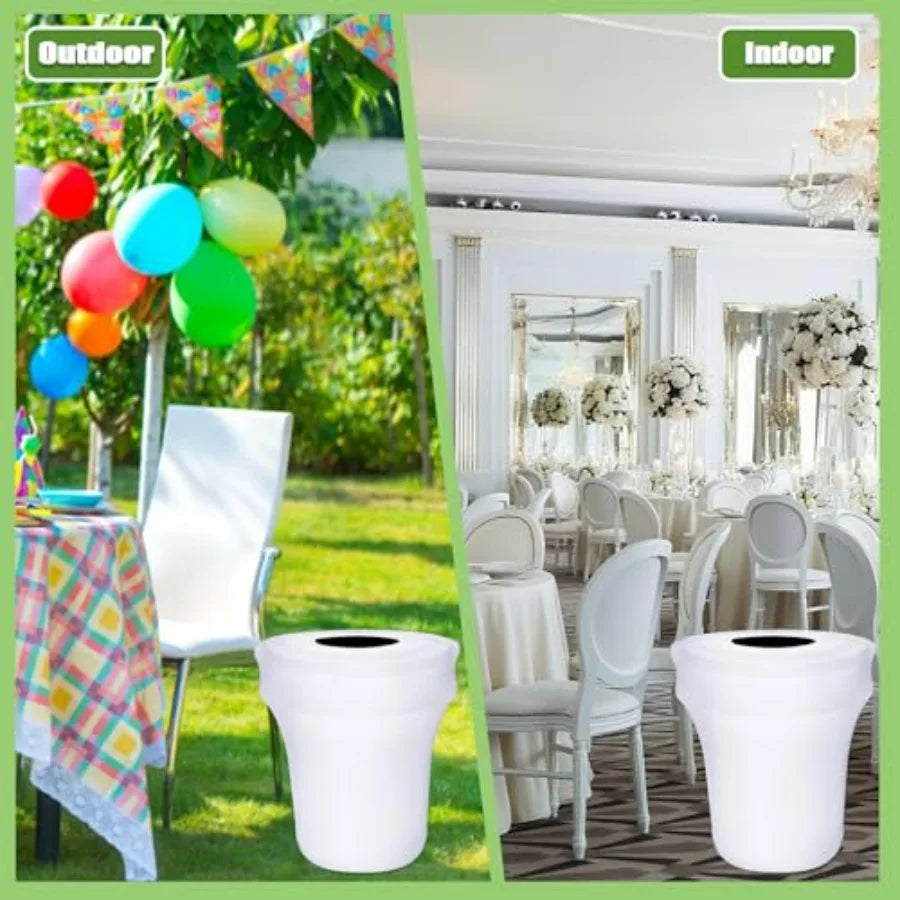 6 Pcs Decorative White Round 32 Gallon Trash Can Cover Stretch Spandex Outdoor for Wedding Parties Commercial