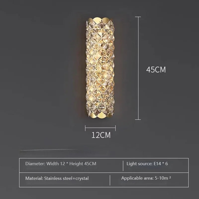 High-End Crystal Wall Light, Nordic Luxury Living Room Bedroom Bedside Long Wall