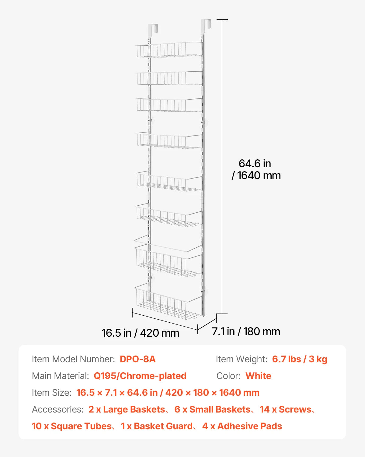 VEVOR 6/8/9/10 Tier Over the Door Pantry Organizer Heavy-Duty Steel Hanging Spice Rack