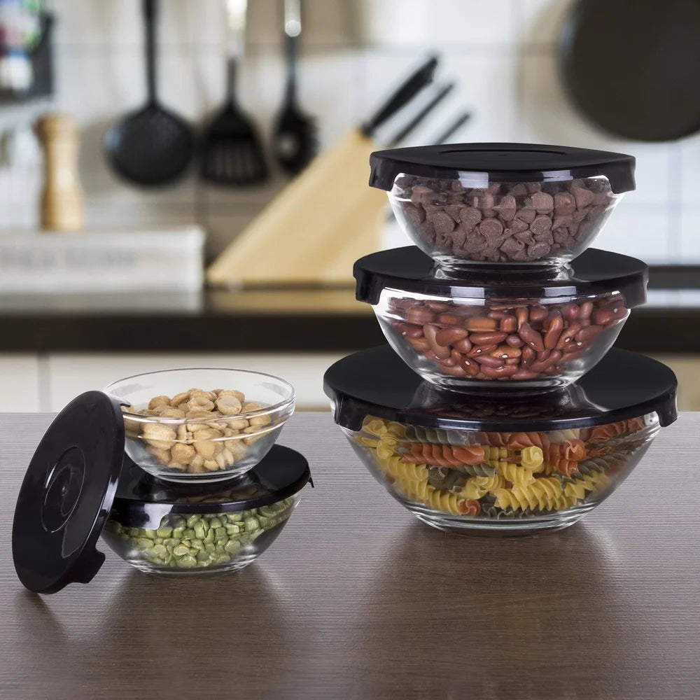 10 Piece Glass Storage Containers with Snap Lids, for Prep Food, Reusable Space Efficient Dishwasher Safe